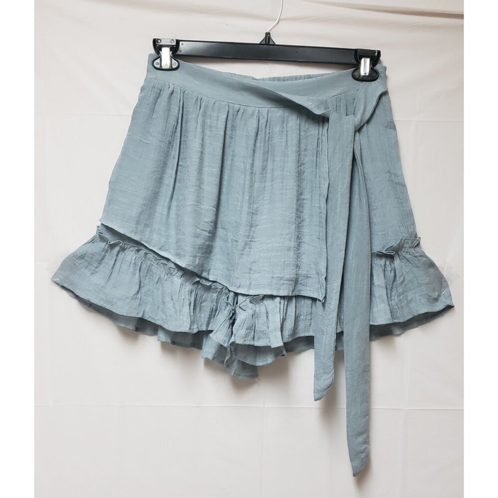 Women’s L Light Blue Boho Chic Skort Ruffled Hem Belted NWOT